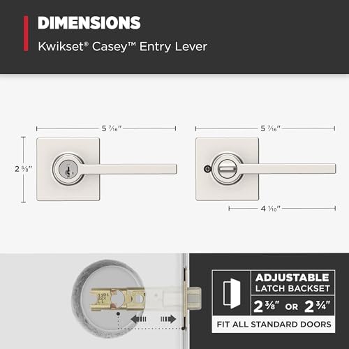 Kwikset Casey Entry Door Handle with Lock and Key, Secure Keyed Reversible Lever Exterior, For Front Entrance and Bedrooms, Satin Nickel , Pick Resistant Smartkey Rekey Security and Microban