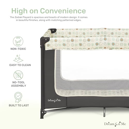 Dream On Me Zodiak Portable Playard in Grey, Lightweight, Packable and Easy Setup Baby Playard, Breathable Mesh Sides and Soft Fabric - Comes with a Removable Padded Mat