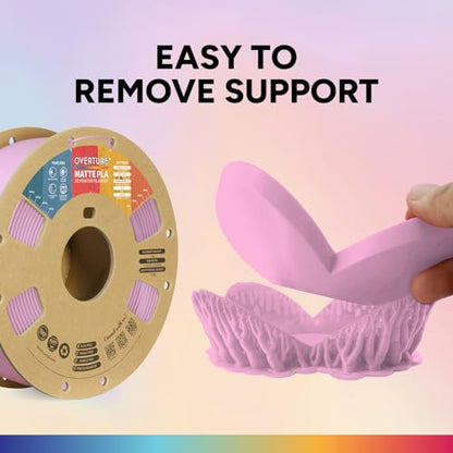 OVERTURE Matte PLA 3D Printer Filament 1.75mm, Matt Surface & Low Warping Filament 1kg Spool (2.2 lbs), Accuracy +/- 0.02 mm, Fit Most FDM Printers (Matte Pink)