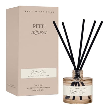 Sweet Water Decor Salt and Sea Reed Diffuser – Room Decor Aesthetic with Long-Lasting Premium Fragrance of Sea Salt, Citrus, Musk, and Amber for 4 Months – Ideal for Home Decor