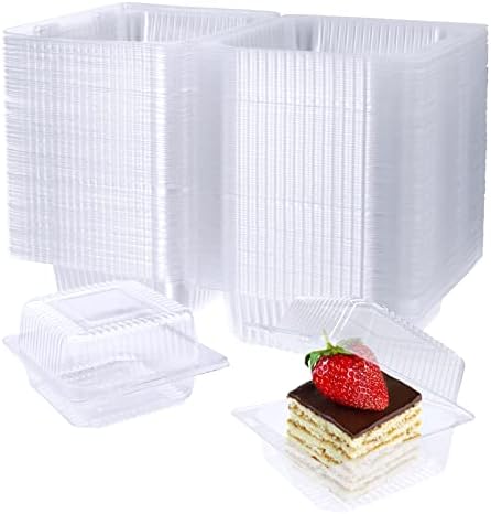 200 Pcs Clear Plastic Take out Containers,Disposable Fancy Hinged Top Square Clamshell Food Boxes,Cake Slice Containers Clamshell Takeout Tray with Clear Lids,5.3x4.7x2.8 Inch