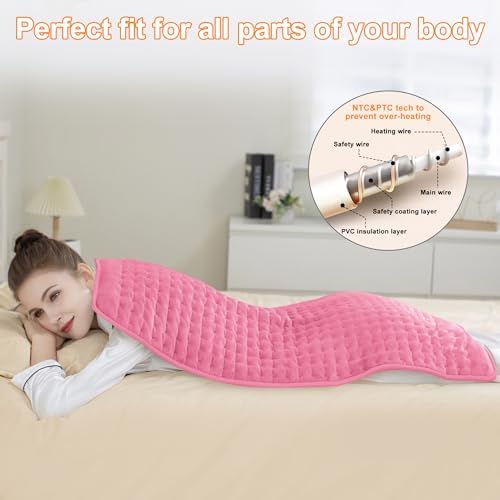 Heating Pad,Electric Heating Pads for Back,Hot Heated Pad for Abdomen,Shoulder,Knee,Multiple Temp and Auto Shut Off(BabyPink, 40''×20')