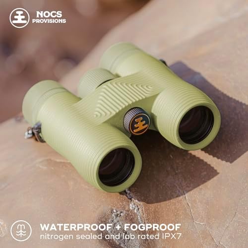 Nocs Provisions Field Issue Compact 10x32 Waterproof Binoculars, Shockproof, Fogproof, 10X Magnification, Bak4 Prism, Multi-Coated Lenses for Adults & Kids, Bird Watching, Hunting & Wildlife Viewing