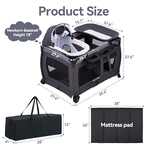 Pamo Babe Portable Playpen Foldable Playard for Baby and Toddler Mattress, Changing Table for Newborn Portable Playard