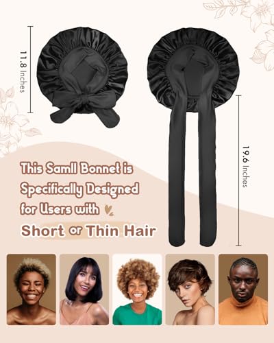 BONNET QUEEN Silk Bonnet for Sleeping Women Satin Bonnet Night Sleep Cap Wrap for Curly Hair with Adjustable Tie Band, Single Layer, Brown+Balck