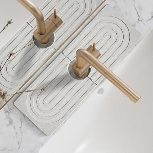 Faucet Mat for Kitchen Sink - Wider Diatomite Fast Drying Stone Sink Tray, Super Absorbent, Prevents Moisture Buildup - Faucet Splash Guard for Bathroom Counter [Light Grey, 15x5.3inch]