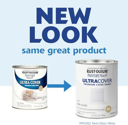 Rust-Oleum 1993502 Painter's Touch Ultra Cover Multi-Purpose Brush-On Paint, 1 Quart, Semi-Gloss White