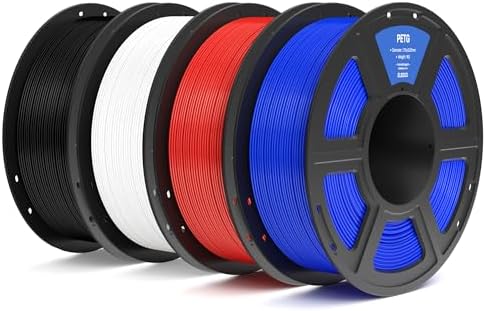 ELEGOO PETG Filament 1.75mm Bundle 4KG, 3D Printer Filament Dimensional Accuracy +/- 0.02 mm, 4pcs 1kg Spool(2.2lbs) Fits for Most FDM 3D Printers(Black, White, Red, Blue)
