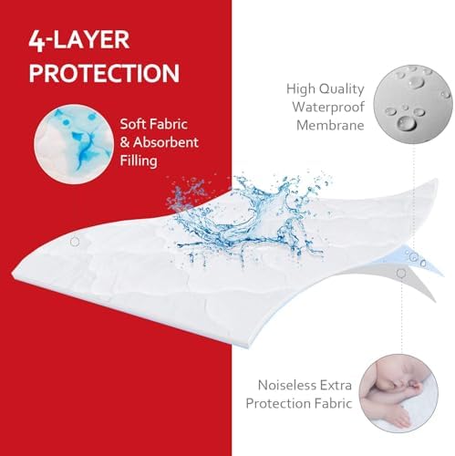 Pack and Play Mattress Pad Protector 2 Pack Waterproof, Cotton Fabric Absorbent, Soft Pack and Play Sheets, Fits Graco Play Yards, Baby Portable Mini Cribs. Foldable Mini Crib Sheets Cover