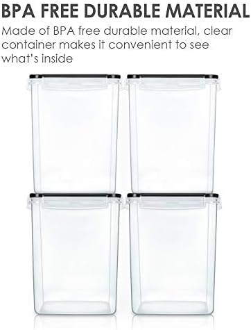 Vtopmart 4 PCS Large Food Storage Containers 5.2L / 175oz, 4 Pieces BPA Free Plastic Airtight Canisters for Flour, Sugar, Baking Supplies, Rice with Lids, 4 Measuring Cups and 24 Labels, Black