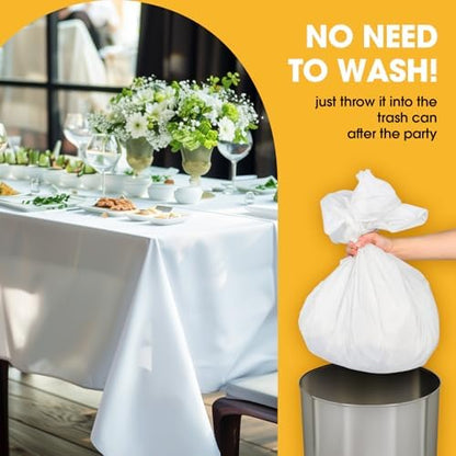 White Plastic Table Cloth - 24 Pack 54" × 108" Rectangle Disposable Tablecloths for 6FT Tables, Waterproof Table Cover for Party, Holiday & Gathering Use