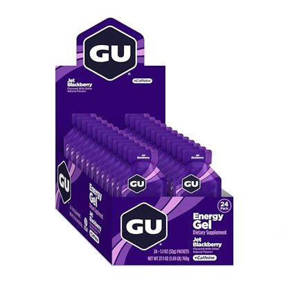 GU Energy Original Sports Nutrition Energy Gel, Vegan, Gluten-Free, Kosher, and Dairy-Free On-the-Go Energy for Any Workout, 24-Count, Jet Blackberry