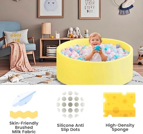 Ball Pit for Toddlers 47.24''x15.75'' Baby Ball Pits Round Foam Ball Pit Lagre Kids Ball Pool Ideal Gift for Children (Yellow, NO Balls)