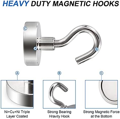 LOVIMAG Neodymium Strong Magnetic Hooks,30Lbs Rare Earth Magnets Heavy Duty with Hook for Refrigerator,Ceiling Magnets for Hanging,Cruise,Curtain and Kitchen etc- 45 Pack