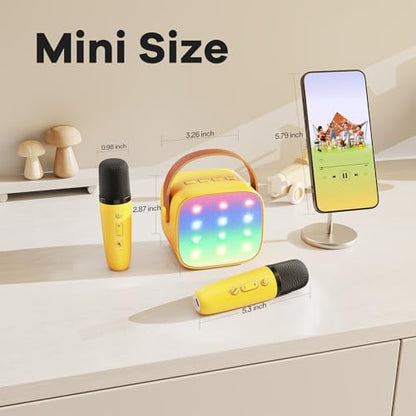 YLL Mini Karaoke Machine for Kids Adults, Portable Bluetooth Speaker with 2 Wireless Microphones, Birthday Gifts Toys for Girls Boys Ages 3, 4, 5, 6, 7, 8, 9,10,11,12+ Years Old Toddler (Yellow)