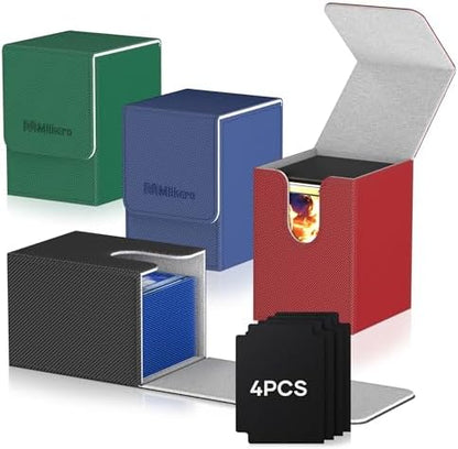 Mlikero 4 Pack Card Deck Box, Commander Deck Box Holds 400+ Single Sleeved Cards with 4 Dividers, Leather Magnetic Card Box Fit for MTG, TCG (4 Colors)