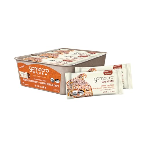 GoMacro MacroBar Organic Vegan Protein Bars - Double Chocolate + Peanut Butter Chips (2.3 Ounce Bars, 12 Count)