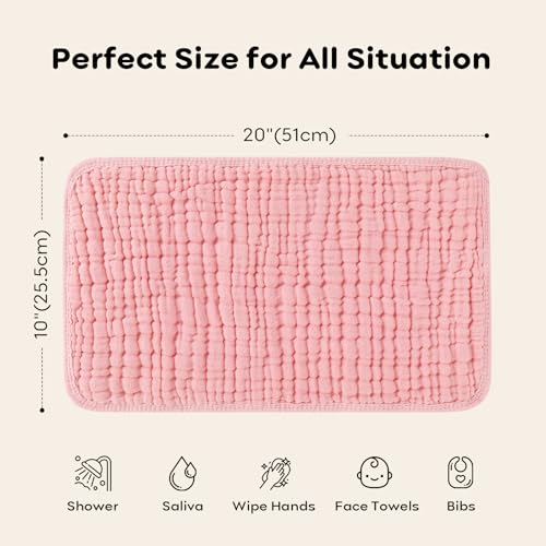 Looxii Muslin Burp Cloths Baby Girl 6 Pack - 20" x 10" - Ultra Soft & Absorbent, 6-Layer 100% Cotton for Spit Up & Drool- Gentle Baby Burping Cloth, Newborn Essentials Shower Gift Girl, Gradient Pink