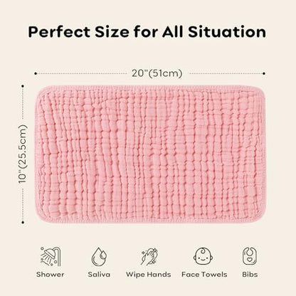 Looxii Muslin Burp Cloths Baby Girl 6 Pack - 20" x 10" - Ultra Soft & Absorbent, 6-Layer 100% Cotton for Spit Up & Drool- Gentle Baby Burping Cloth, Newborn Essentials Shower Gift Girl, Gradient Pink