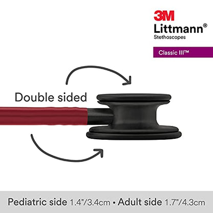 3M Littmann Classic III Monitoring Stethoscope, 5868, More Than 2X as Loud, Weighs Less, Stainless Steel Black-Finish Chestpiece, 27" Burgundy Tube, Black Stem and Headset