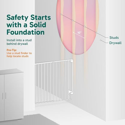 Cumbor 29.2-43" No Bottom Bar Baby Gate for Stairs, 2-in-1 Auto Close Dog Gate Indoor, Hardware Mounted Pet Gate for Doorways with Large Walk Thru Door, Child-Proof Safety Gate for Kids (Black)