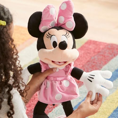 DISNEY STORE Official Minnie Mouse Pink Dress Medium Soft Toy for Kids, Cuddly Character with Fuzzy Texture and Embroidered Details, Disney Plushy Suitable for All Ages.