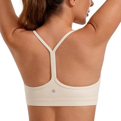 CRZ YOGA Butterluxe Womens Y Back Sports Bra - Padded Racerback Low Impact Spaghetti Thin Strap Workout Yoga Top