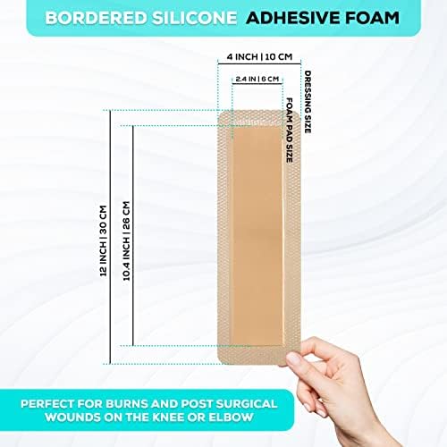 MedVanceTM Silicone - Bordered Silicone Adhesive Foam Dressing Size 4"x 12" (2.4"x10.4" Pad) 10 Pack