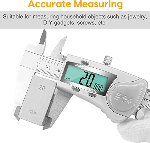 Digital Caliper, 6 inch Caliper Extreme Accuracy Measuring Tool with Stainless Steel, IP54 Waterproof Protection Design, Inch Metric Fraction Switch for Daily and Professional Use