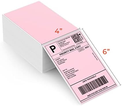 MUNBYN 4"x6" Pink Direct Thermal Shipping Labels, Commercial Grade Permanent Adhesive Fanfold Mailing Postage Label Paper for Thermal Printers and Packages, 500 Sheets per Stack