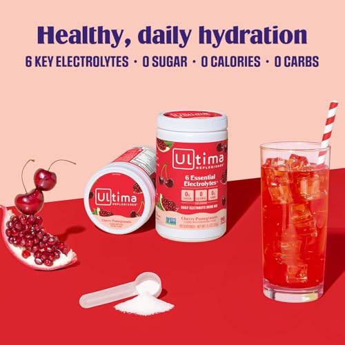 Ultima Replenisher Daily Electrolyte Powder Drink Mix – Sugar Free – Cherry Pomegranate, 90 Servings – Hydration Powder with 6 Electrolytes & Minerals – Keto Friendly, Vegan, Non-GMO