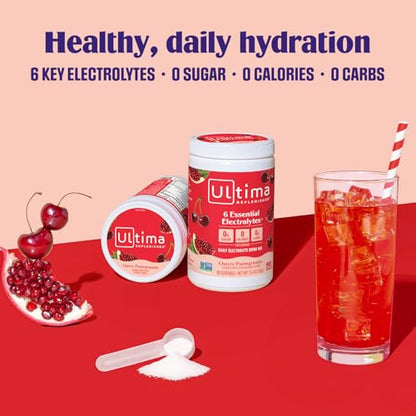 Ultima Replenisher Daily Electrolyte Powder Drink Mix – Sugar Free – Cherry Pomegranate, 90 Servings – Hydration Powder with 6 Electrolytes & Minerals – Keto Friendly, Vegan, Non-GMO
