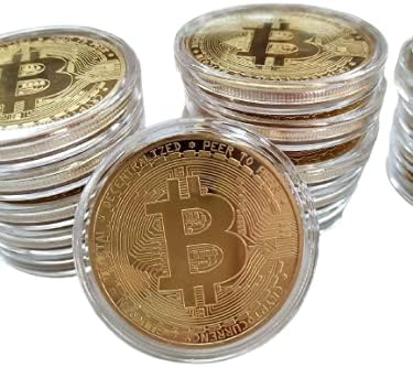 10 Pcs Bitcoin Coin Souvenir with Coin Case, Physical Bitcoin Collection, Gold Plated Bitcoin for Commemoration, Crypto Currency Coin BTC for Gift, Gold Bitcoin Tokens