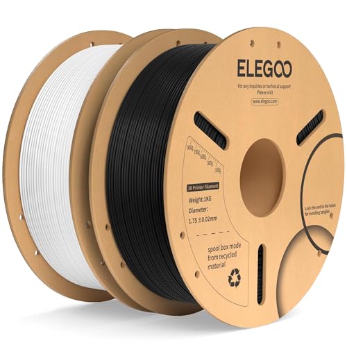 ELEGOO PLA Plus Filament 1.75mm Black & White 2KG, PLA+ Tougher and Stronger 3D Printer Filament Pro Dimensional Accuracy +/- 0.02mm, 2 Pack 1kg Spool(2.2lbs) Fits for Most FDM 3D Printers