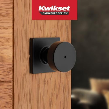 Kwikset Pismo Interior Privacy Door Knob with Lock, Door Handle For Bathroom and Bedroom, Matte Black Keyless Turn Lock Doorknob, with Microban Protection