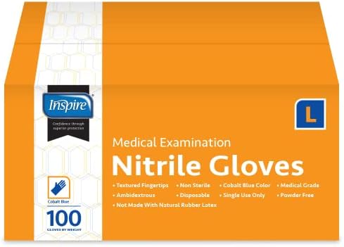 Inspire Nitrile Exam Gloves | The Original Quality Stretch Nitrile Cobalt Blue | 4.5 Gloves Disposable Latex Free Medical EMT