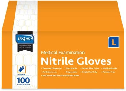 Inspire Nitrile Exam Gloves | The Original Quality Stretch Nitrile Cobalt Blue | 4.5 Gloves Disposable Latex Free Medical EMT