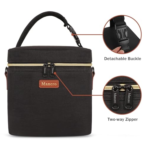 Mancro Baby Bottle Cooler Bag for Breast Milk, Includes Ice Pack, Fits 6 x 9oz Bottles, Insulated Daycare Bag for Nursing Moms, Leakproof Breastmilk Tote,Blue & Beige