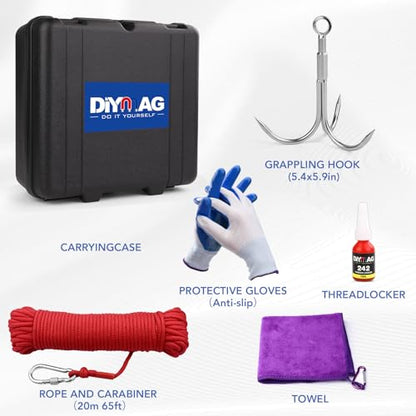 DIYMAG Fishing Magnet Kit, 800 LBs Pulling Force, Super Strong Neodymium Fishing Magnets Kit with Case, 20m (65 FT) Durable Rope，Gloves，Grappling Hook，Carring Bag，Towel and Thread Locker