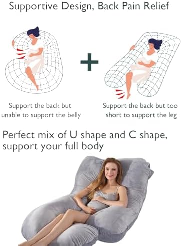 BATTOP Pregnancy Pillow for Sleeping,Full Body Maternity Pillow with Removable Washable Cover,Support for Back,HIPS,Legs,Belly for Pregnant Women