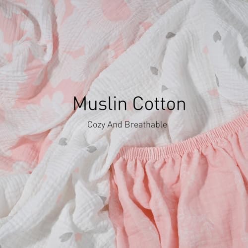 Gllquen Baby Muslin Bassinet Sheets 3 Pack, Breathable Elastic Cozy Fitted Cotton Bassinet Mattress Sheet for Baby Boy Girls, Fit for Hourglass Oval Rectangular Cradle Pad Sheets 33"x17" (Pink)