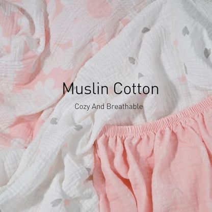Gllquen Baby Muslin Bassinet Sheets 3 Pack, Breathable Elastic Cozy Fitted Cotton Bassinet Mattress Sheet for Baby Boy Girls, Fit for Hourglass Oval Rectangular Cradle Pad Sheets 33"x17" (Pink)