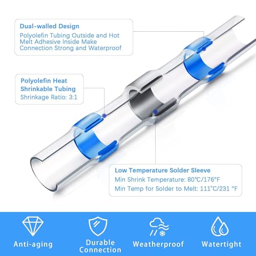 Kuject 520PCS Solder Seal Wire Connector Kit, Solder Seal Butt Terminal Waterproof Insulated Electrical Wire Splice for Automotive Marine Boat