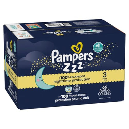 Pampers Overnight Diapers - Swaddlers Overnights - Size 3, 66 Count, Disposable Baby Diaper, Night Time Leak and Skin Protection