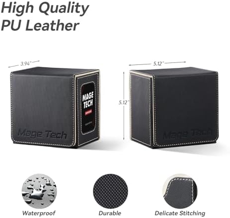 Card Deck Box for MTG Commander - Patented Design, Commander Display, Fits 100 Double-Sleeved Cards, 35pt Card Brick & Dice Tray - Black/Pale Gold