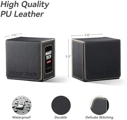 Card Deck Box for MTG Commander - Patented Design, Commander Display, Fits 100 Double-Sleeved Cards, 35pt Card Brick & Dice Tray - Black/Pale Gold