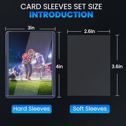 600 Card Sleeves Top Loaders for Cards, 3" x 4" Hard Plastic Toploaders, Baseball Card Protectors, Trading Card Holder for Football Sports Cards (300 Toploaders + 300 Penny Sleeves)