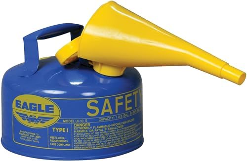 Eagle 1 Gallon Type I Blue Safety Gas Can for Kerosene with Flame Arrester, Self-Closing Lid, and F-15 Funnel, Made in the USA, Galvanized Steel Flammable Storage Can, UI10FSB