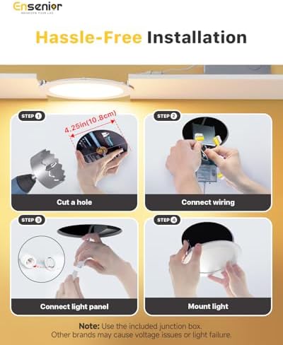 Ensenior 12 Pack 4 Inch LED Recessed Ceiling Light, Dimmable, 2700K-5000K 5CCT, 750LM 9W 120V, High Brightness Canless Wafer Downlight - ETL&FCC&IC
