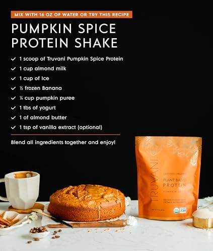 Truvani Vegan Pea Protein Powder | Pumpkin Spice | 20g Organic Plant Based Protein | 20 Servings | Keto | Gluten & Dairy Free | Low Carb | No Added Sugar